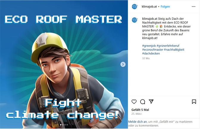 Instagram-Werbung für den Green Job namens Eco Roof Master