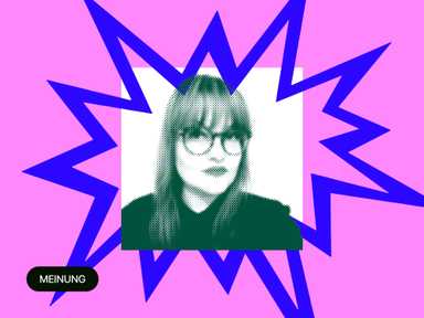 Ein Foto von Beatrice Frasl, eingefasst in einem Zickzackrahmen.