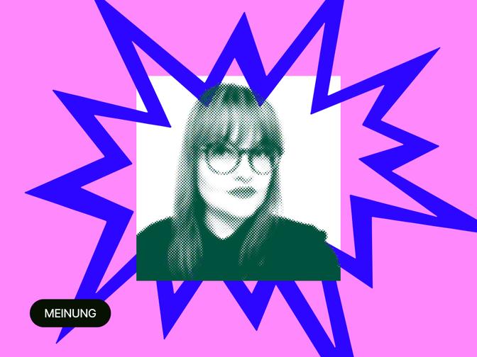 Ein Foto von Beatrice Frasl, eingefasst in einem Zickzackrahmen.