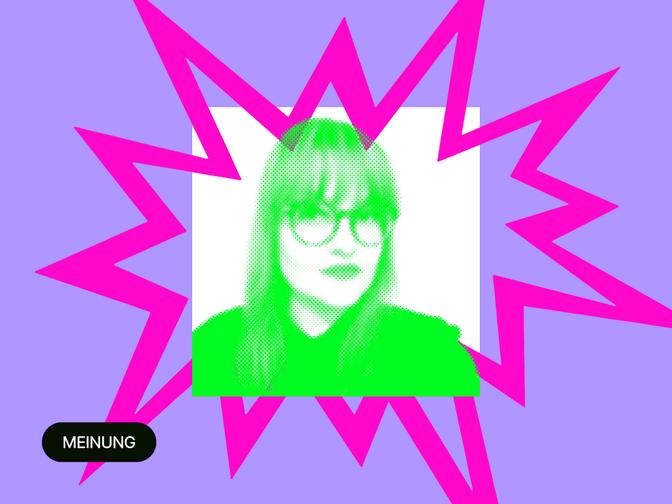 Ein Foto von Beatrice Frasl, eingefasst in einem Zickzackrahmen.