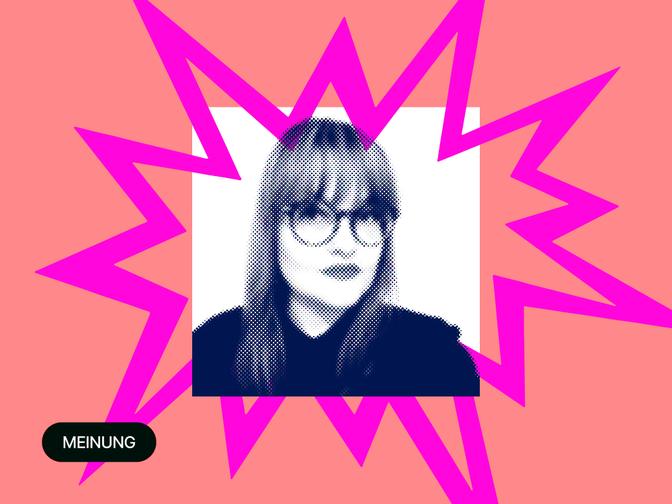 Ein Foto von Beatrice Frasl, eingefasst in einem Zickzackrahmen.