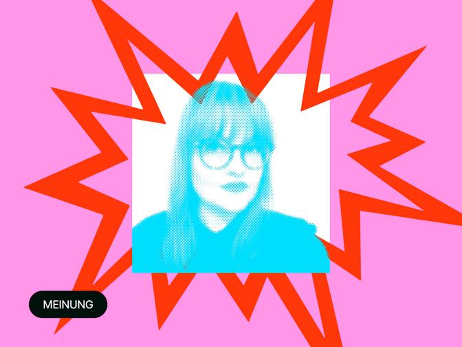 Ein Foto von Beatrice Frasl, eingefasst in einem Zickzackrahmen.