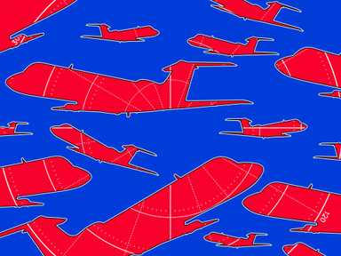 Eine Illustration mit Flugzeugen die mit den Anzeigen der Cockpitinstrumenten gefüllt sind.