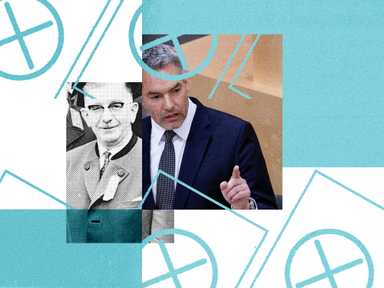 Eine Collage mit Karl Nehammer und Leopold Figl.