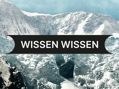 Berglandschaft mit schneebedeckten Gipfeln und dem Wort "WISSEN WISSEN" in großen weißen Buchstaben auf schwarzem Hintergrund.