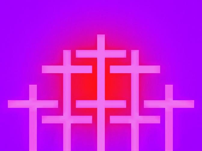 Lila Hintergrund mit Kreuzen im Vordergrund