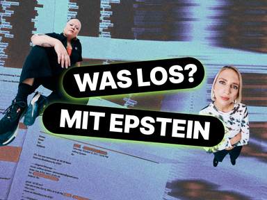 Sandra und Mimi mit dem Titel "Was los? mit Epstein" im Hintergrund ein Bild von den Epstein-Files.