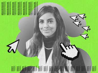 Schwarz-Weiß-Porträt einer Frau (Collien Fernandes) vor grünem Hintergrund, umgeben von mehreren Cursorn und dem Schriftzug „WTF“.