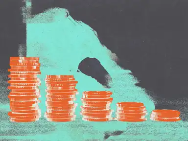 Eine verzweifelte Person und Geld, das immer weniger wird.