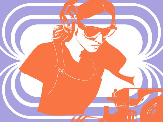 Illustration einer Biologin an der Kreissäge