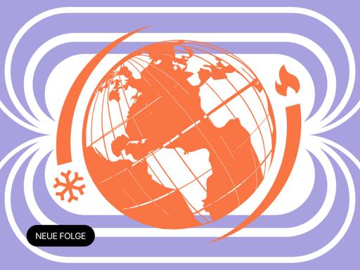 Ein illustrierter Globus, der von einem Eis und Feuer Icon umkreist wird