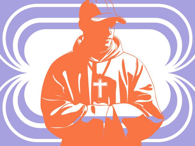 Eine Illustration eines Mannes in Mönchskutte und Kappe.