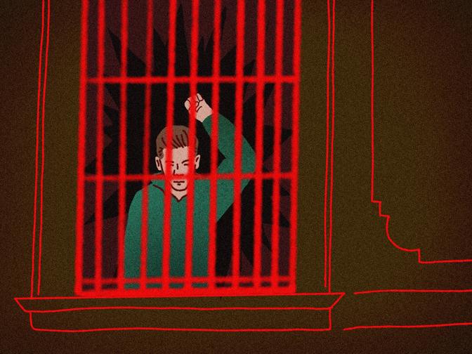 Illustration eines Jugendlichen hinter Gittern