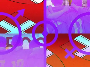 Abstrakte Grafik, die ein Spielfeld mit Jugendlichen und verschiedenen Geschlechtern symbolisiert.