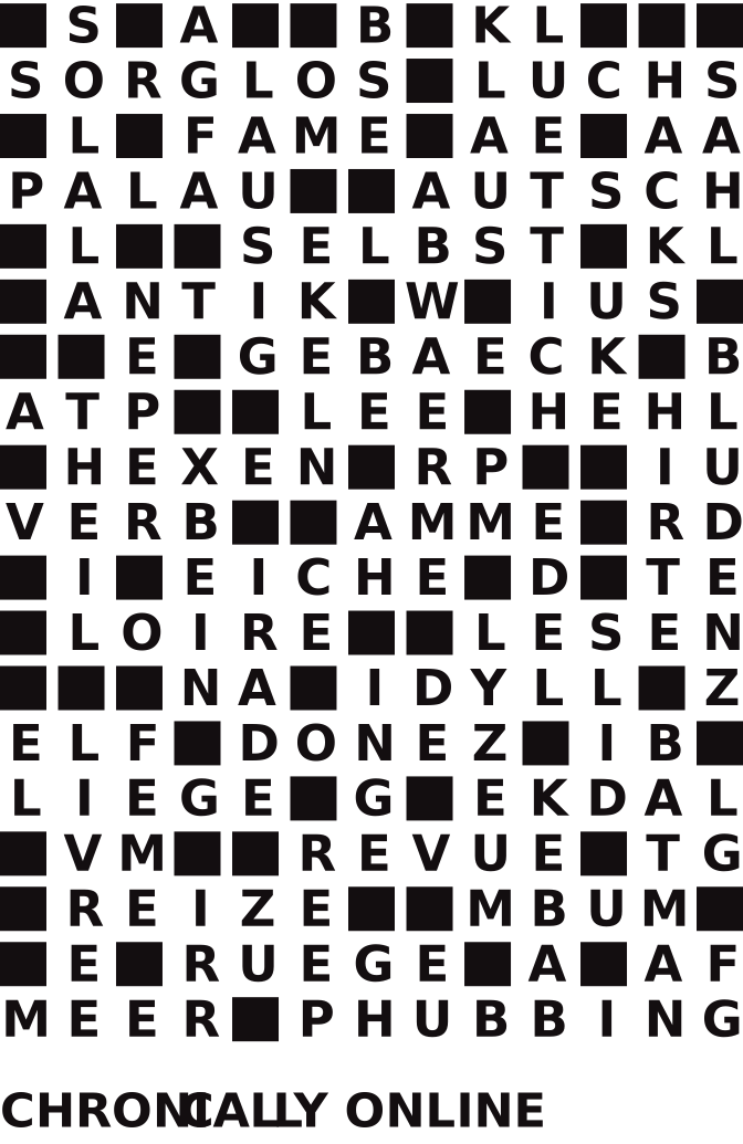 Seite2 Lösung Schwedenrätsel, Lösungswort "Chronically Online" (Wiener Zeitung, WZ Rätselheft Sommer 2026)