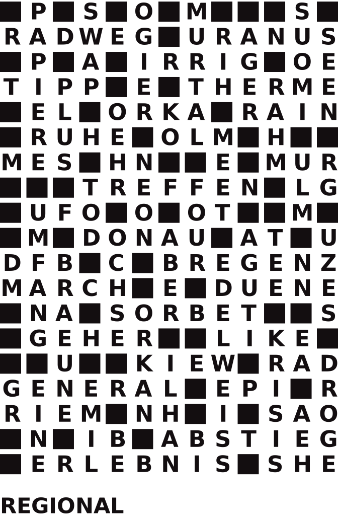 Seite 3 Lösung Schwedenrätsel, Lösungswort "Regional" (Wiener Zeitung, WZ Rätselheft Sommer 2026)